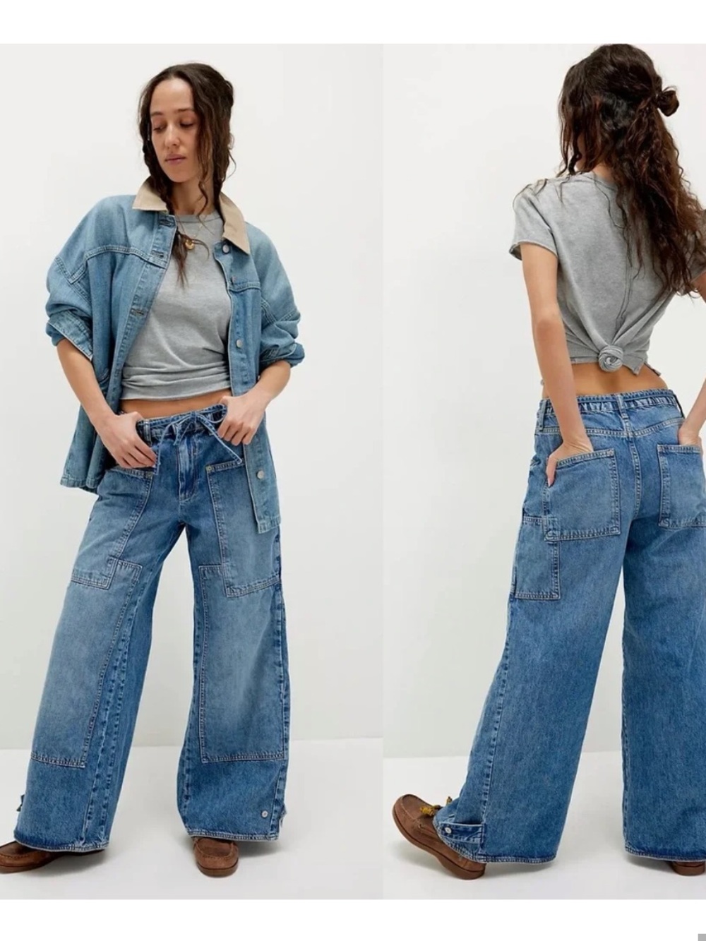 Free People Curvy Outlaw Wide Leg Jeans Bayou Blue